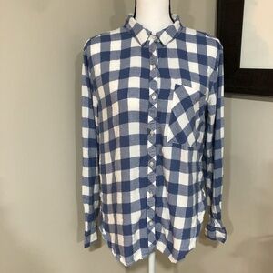 *AERIE* Blue x White Plaid Button Down Shirt Size Large